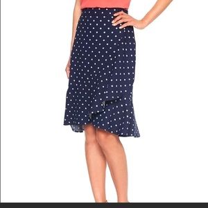 Banana republic navy blue polka dot ruffle midi skirt